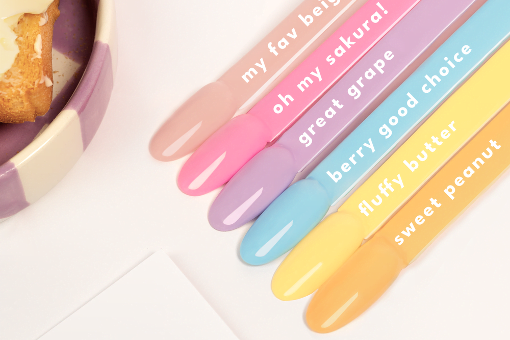 zestawienie kolorów lakierów hybrydowych kolekcji Morning Bites Eclair Nail
